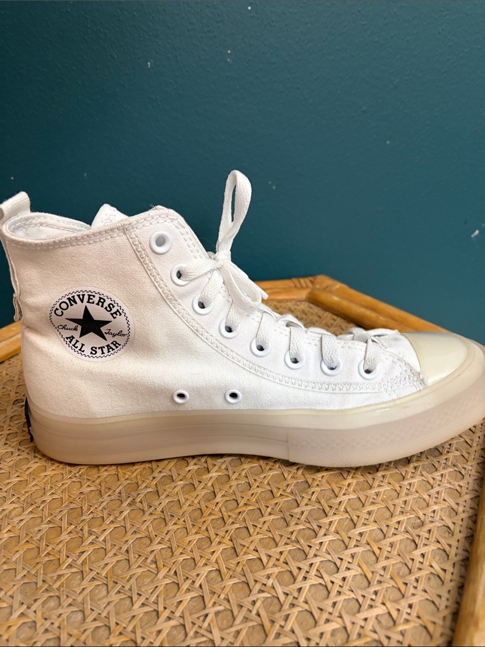 Converse High Top Sneakers in White with Cream Sole - Picture 5 of 8